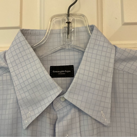 Ermenegildo Zegna Su Misura 100% Cotton Long Sleeve Button Down White w/blue  XL - Picture 2 of 12